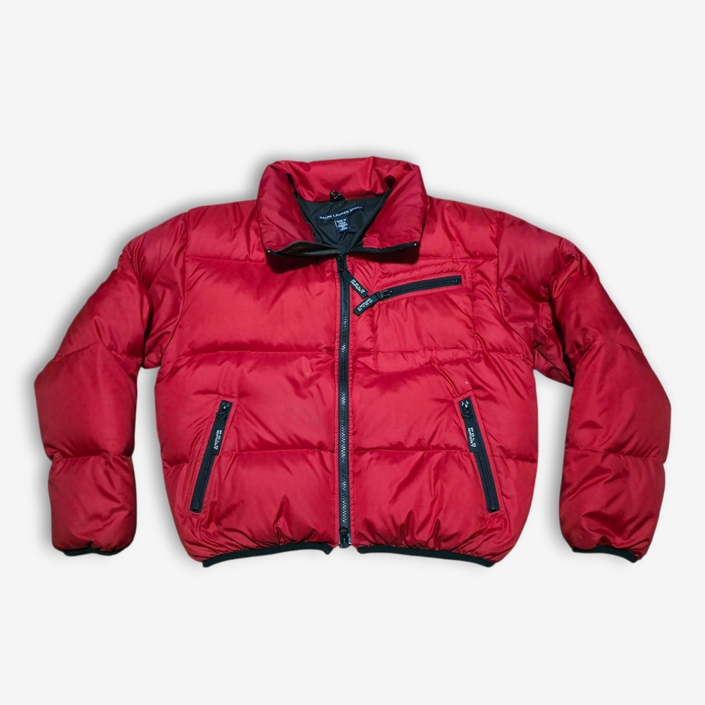 Vintage Ralph Lauren Polo Sport Down Puffer Jacket Cropped Coat Red Size Medium